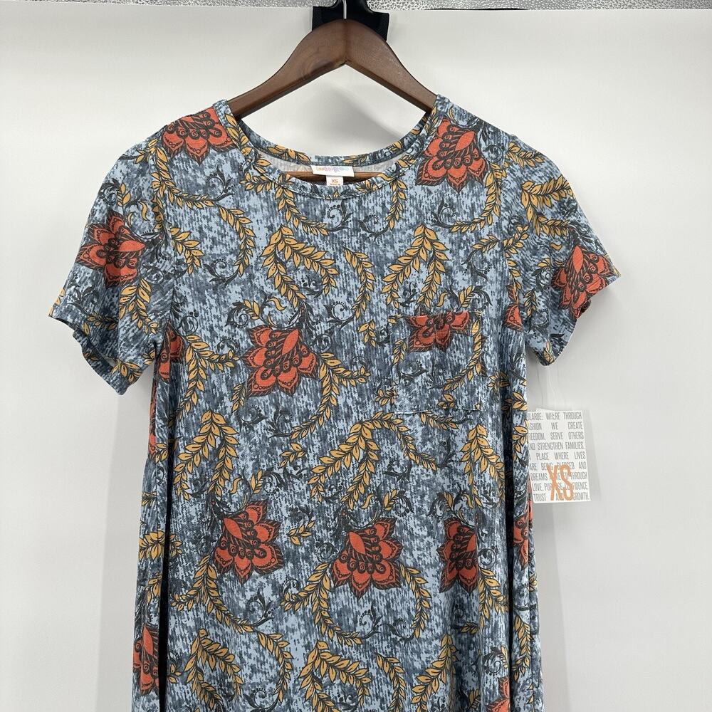 Lularoe Carly Dress Womens XS Blue Floral Bird Swing Boxy Oversized Modest - Picture 2 of 12